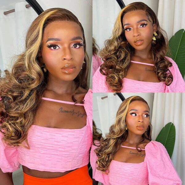 Stema #4/27 Highlight Double Drawn Bouncy Curl 13x4 Transparent Lace Frontal Wig 250% Density